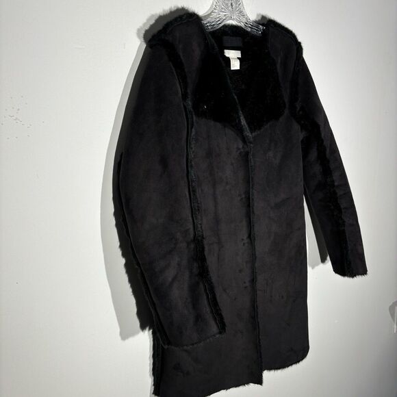 H&M Faux Suede Faux Fur Reversible Long Coat Jacket Size 6 - Picture 2 of 14